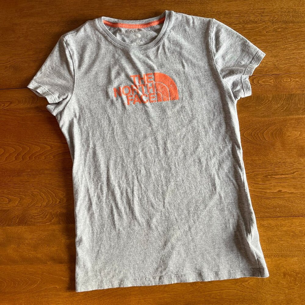 The North Face gray and orange logo tee S